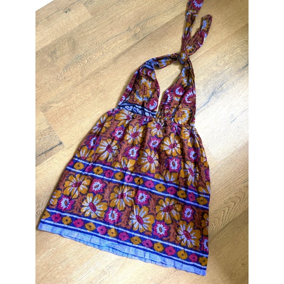 Vintage Dresses & Skirts - Vintage 70s Indian Boho Halter Mini Dress Tunic Purple Deadstock O/S